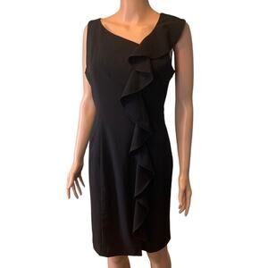 Kenneth Cole NY Ruffled Sleeveless Dress Sz 2 Preppy Glam Asymmetrical Neck